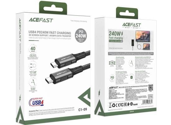 ACEFAST C1-09 1m PD 240W USB C to USB C Cable 40Gbps Data Transfer Cord with Audio / Video Support